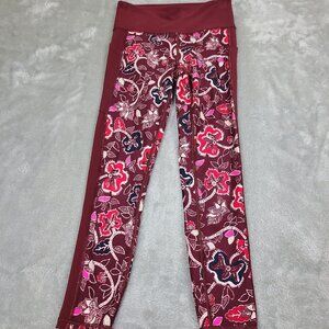 Athleta Maroon & Batik Print Floral Leggings Size Small‎